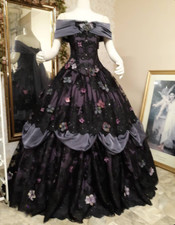 Gothic Black Wedding Dresses with Purple Lining Off the Shoulder Bridal Gowns
