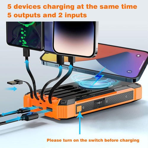36000mAh Solar Power Bank 15W Fast Wireless Charger External Battery With Cables - Picture 9 of 29