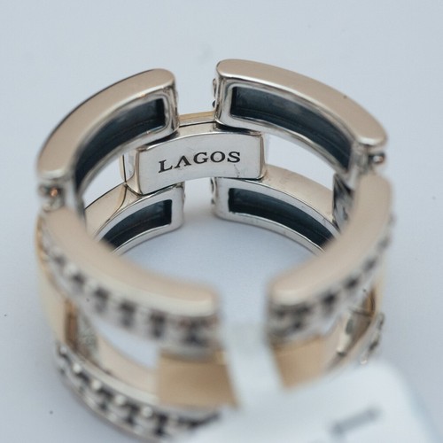 LAGOS New Sterling Silver & 18K High Bar Flexible Ring Size 7 (Fits like a 6.5) - Picture 6 of 8