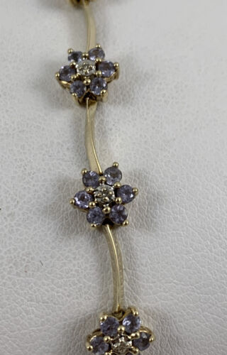 Bracelet 10k Yellow Gold 7 Inch Lobster Claw Catch Tanzanite Flowers - Picture 2 of 19