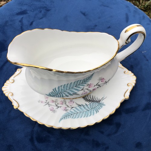 vintage paragon Fairtale bone china gravy boat & underplate blue fern leaves EUC - Picture 2 of 7