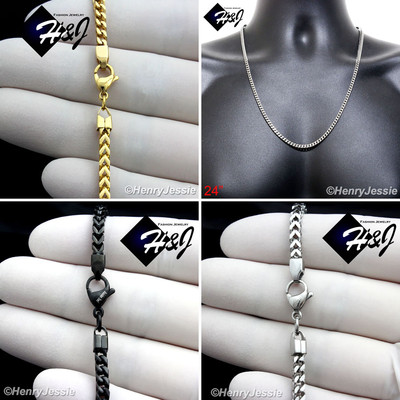20''24''30''Stainless Steel 2/3mm Silver/Gold/Black Plated Franco Curb Box Necklace