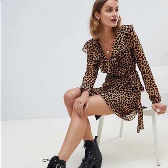 Free People Frenchie Animal Leopard Print Wrap Dress Size XS/S Long Sleeve
