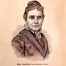 Mrs Garfield Portrait 1881 Presidents Wife Wood Engraving Victorian DWFF7