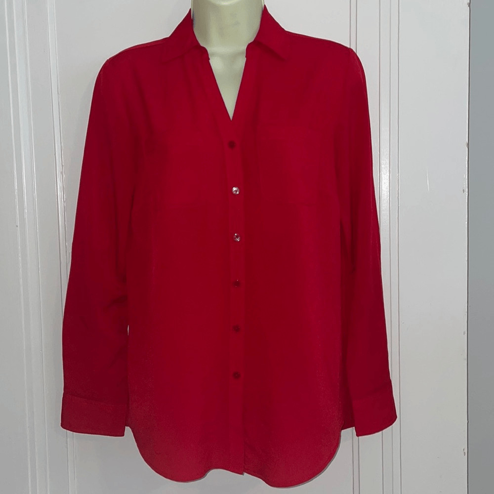 Talbots red polyester long sleeved button down sh… - image 1