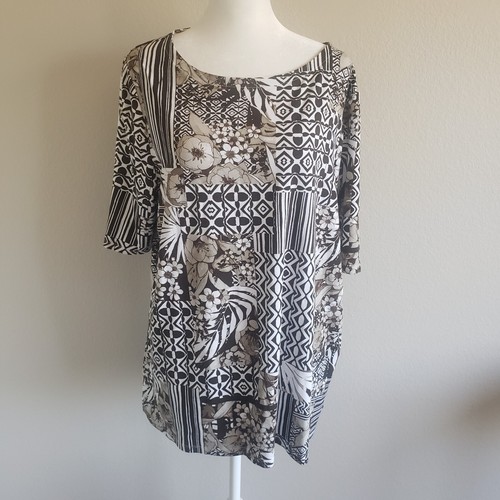 Chico's XL Top T-Shirt Blumen Geometrisch Weich Stretch Kurzarm Gr. 3