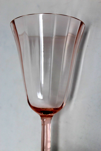 Vintage Depression Glass Optic Watermelon Pink Green Wine Glass Goblet 7'' Tall - Picture 4 of 6
