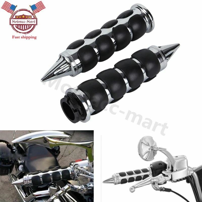 Custom Chrome Motorcycle Hand Grips Handlebar 1 inch For Harley XL883 1200 Spike - Image 3 of 4
