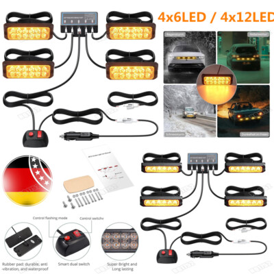 4x Frontblitzer LED Blitzlicht Warnleuchte Strobe Licht Gelb 12V/24V KFZ PKW LKW