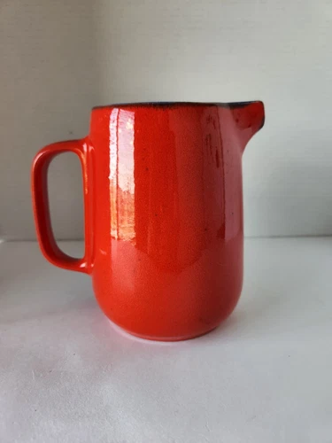 Gerz Red Stoneware Pitcher West Germany  Blue Interior 6 in Tall Vintage 