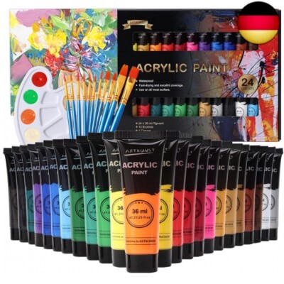 ARTKUNST Acrylfarben Set, 24 x 36 ML Acrylfarbenset mit 10 Pinseln für Leinwand 
