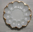 VTG white milk glass egg plate with gold trim 9.5" — photo 1