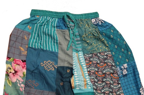 Turquoise Patchwork Harem Pants, Boho Hippie Harem Pants, Wide Leg Bohemian Pant - Picture 3 of 7