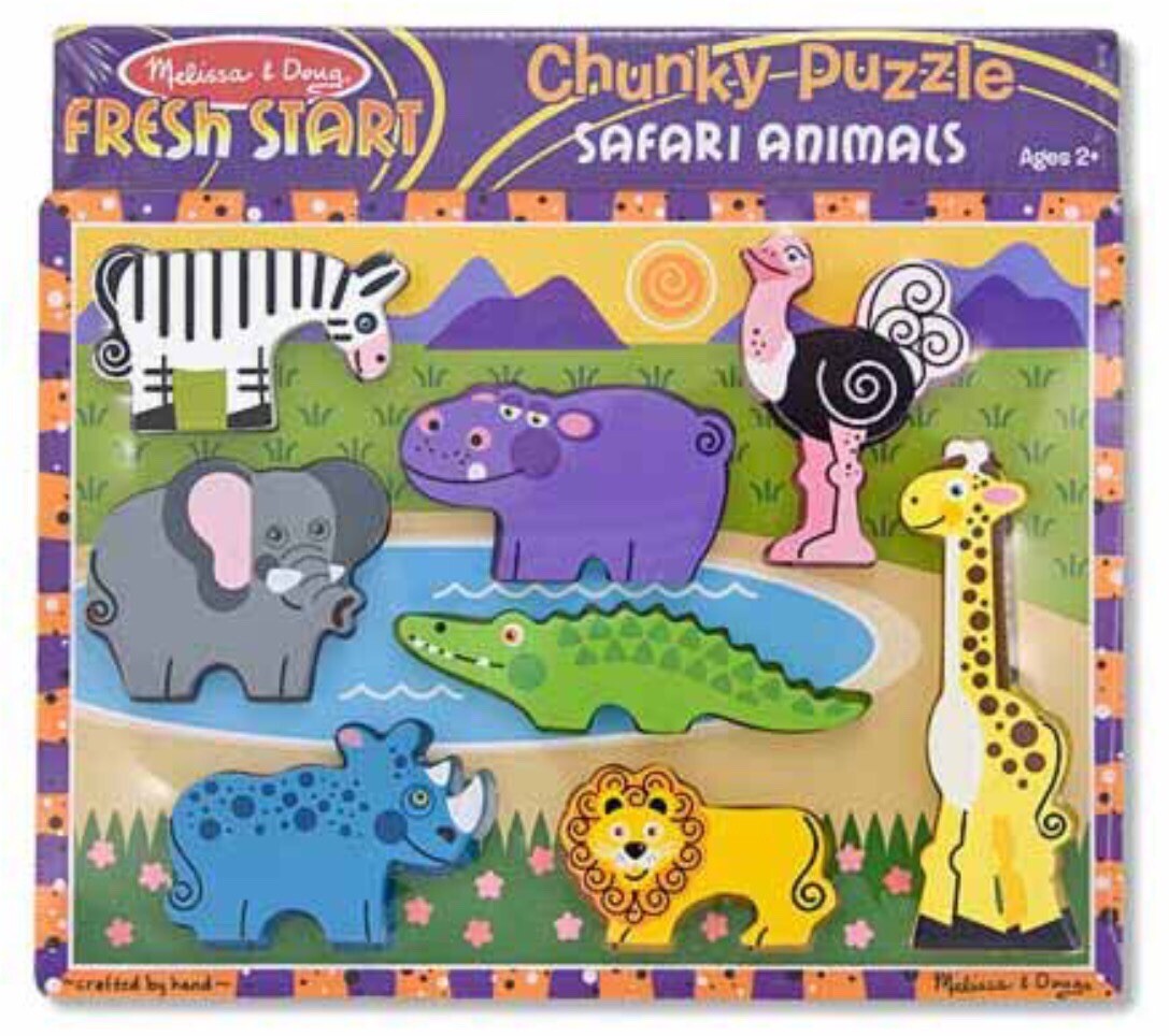 Melissa Doug 2 LOT SHAPES & ZOO ANIMALS CHUNKY Wooden Tray Kids