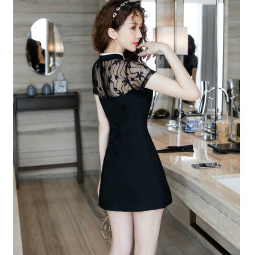 Womens Lace Split Dress Short Set Suits Vintage Qipao Cheongsam Frog Button Sexy - Picture 6 of 9