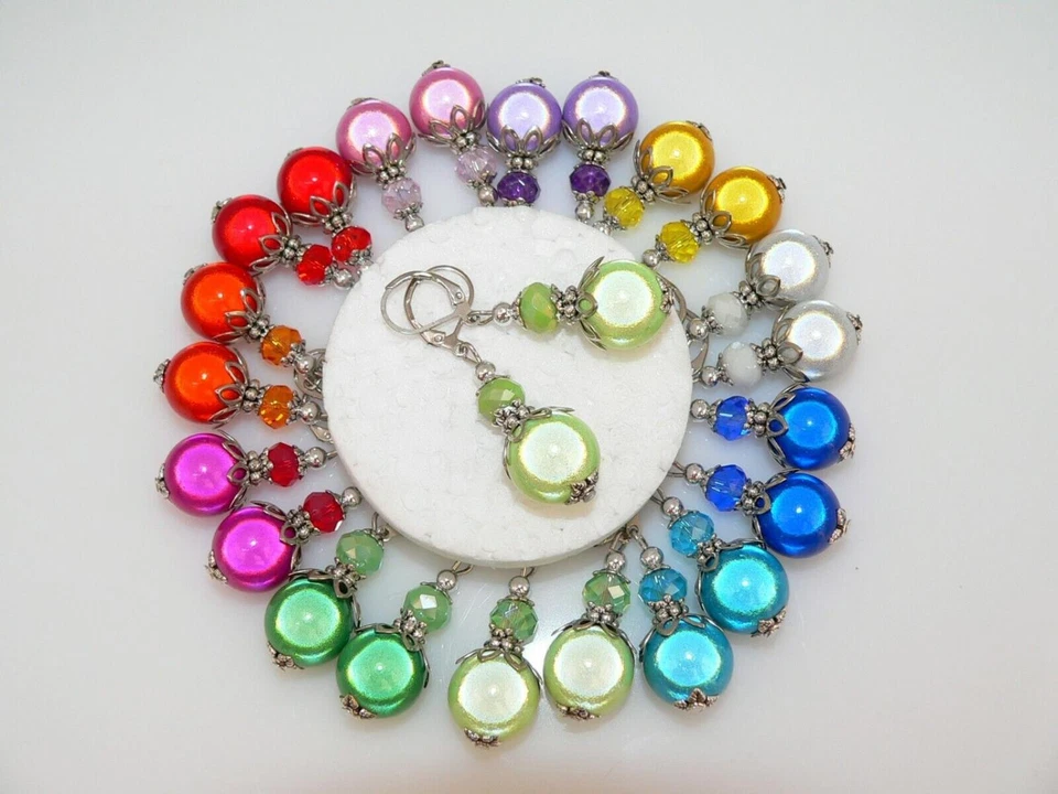 bezaubernde Ohrringe Ohrhänger Miracle glanz Perle 14mm Kristallglas Blüte  o04i - Bild 3 von 4