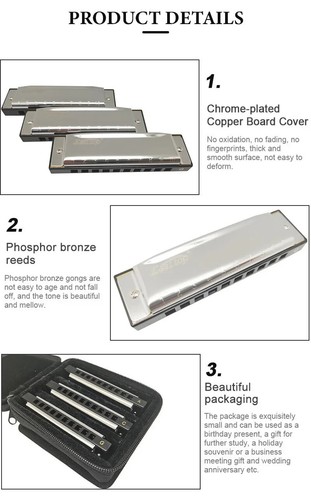 EASTTOP Diatonic Harmonica set of 3 10Hole Blues Diatonic Harmonica Set T10-3-3 - Picture 2 of 13