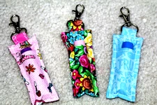 Handmade Fabric Lip Balm Holder with Lip Balm Included  on  Keychain Swivel Hook