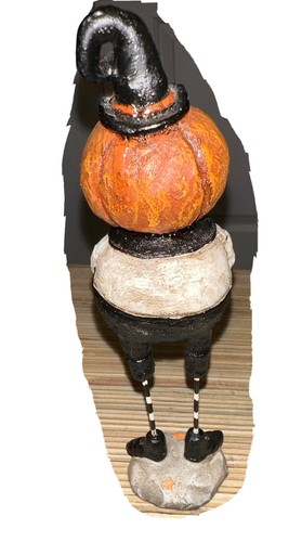 Halloween Standing Jack-O-Lantern Pumpkin Primitive 7.5" Folk Art Witch Hat - Picture 4 of 6