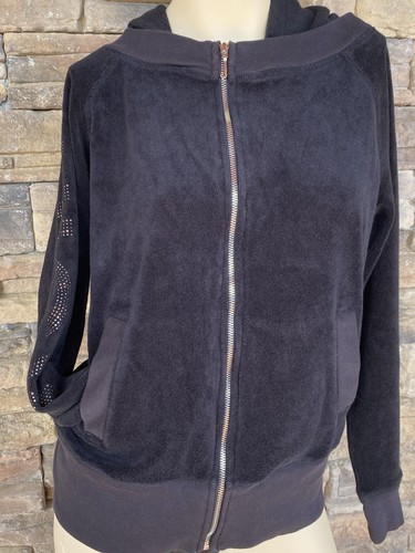 Juicy Couture Now XL Black Terry  Zip Hoodie Track Suit Top Jacket Activewear - Picture 3 of 8
