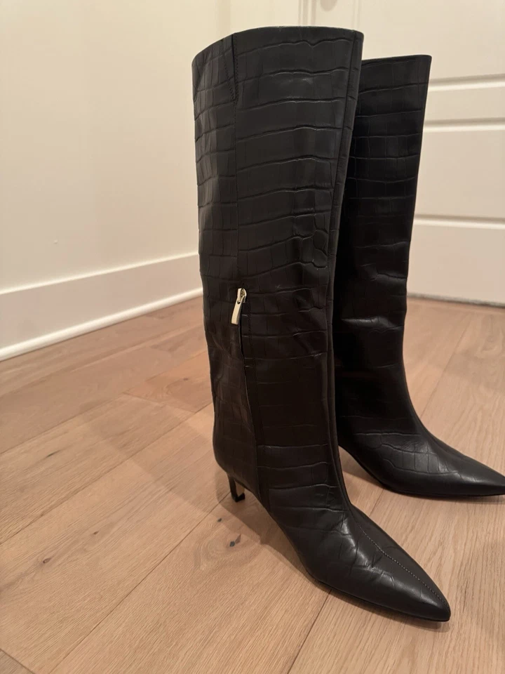 Auténticas botas TOTEME The Wide Shaft $1130 cocodrilo negro 50 mm Foto 4 de 4