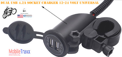 Marine 7/8'' 12V Waterproof 5V 4.2A Dual USB Motorcycle Charger..