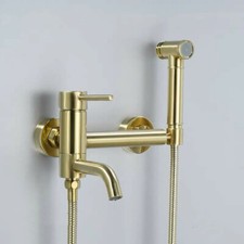 Bidet Faucet Brushed Gold Toilet Sprayer-Hold-Hose Shower Brass Shattaf Handheld