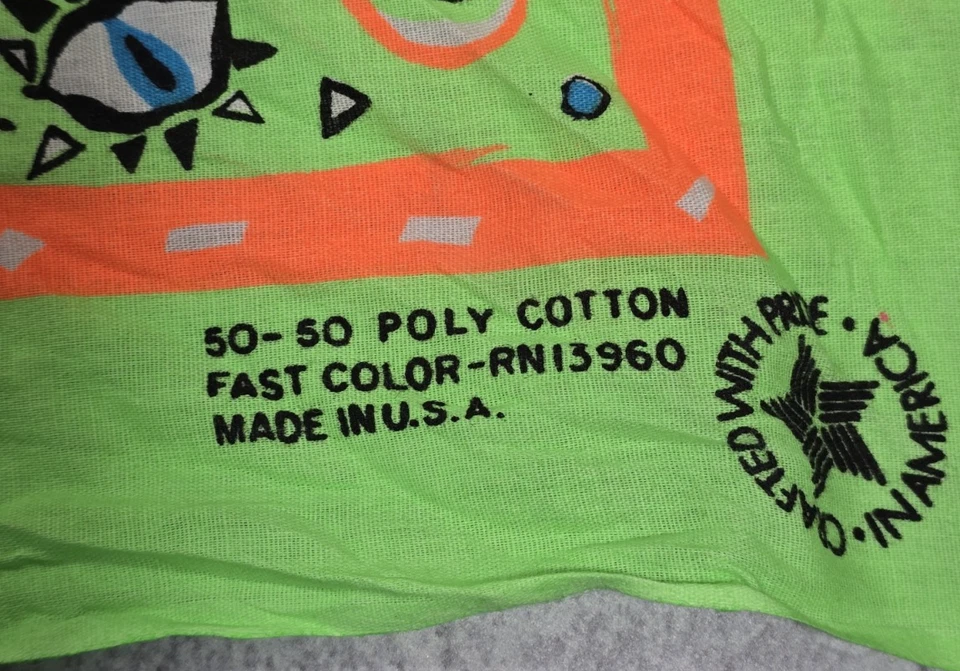 复古亮绿色霓虹波西米亚独特印花头巾节日围巾美国制造  — 第 3/4 张图片