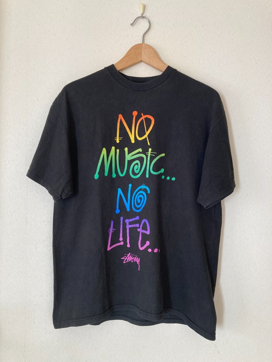 トップス Stussy Tower Record NO MUSIC NO LIFE T M Stussy Tower Records collaboration T- Shirt NO MUSIC NO LIFE