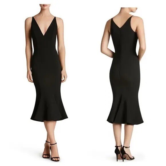 NEW DRESS the POPULATION Black Isabelle Crepe Stretch Mermaid Bodycon Midi  S 0/2 | eBay