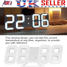 3D LED Digital Night Wall Clock Alarm Modern Watch Display Indoor Temperature UK