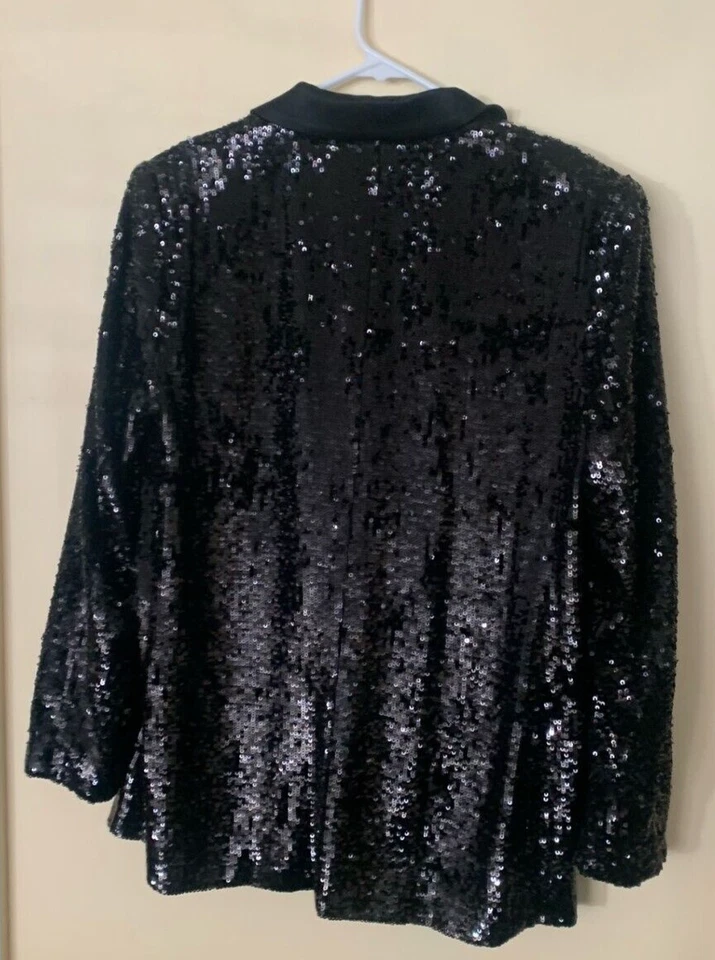 ZARA WOMEN'S STUDIO BLACK SEQUIN BLAZER LAPEL COLLAR SIZE LARGE - Image 2 of 4