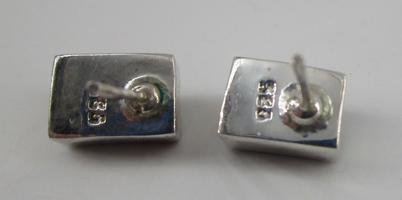Sterling Silver Earrings Stud Rectangle Cabochon … - image 4