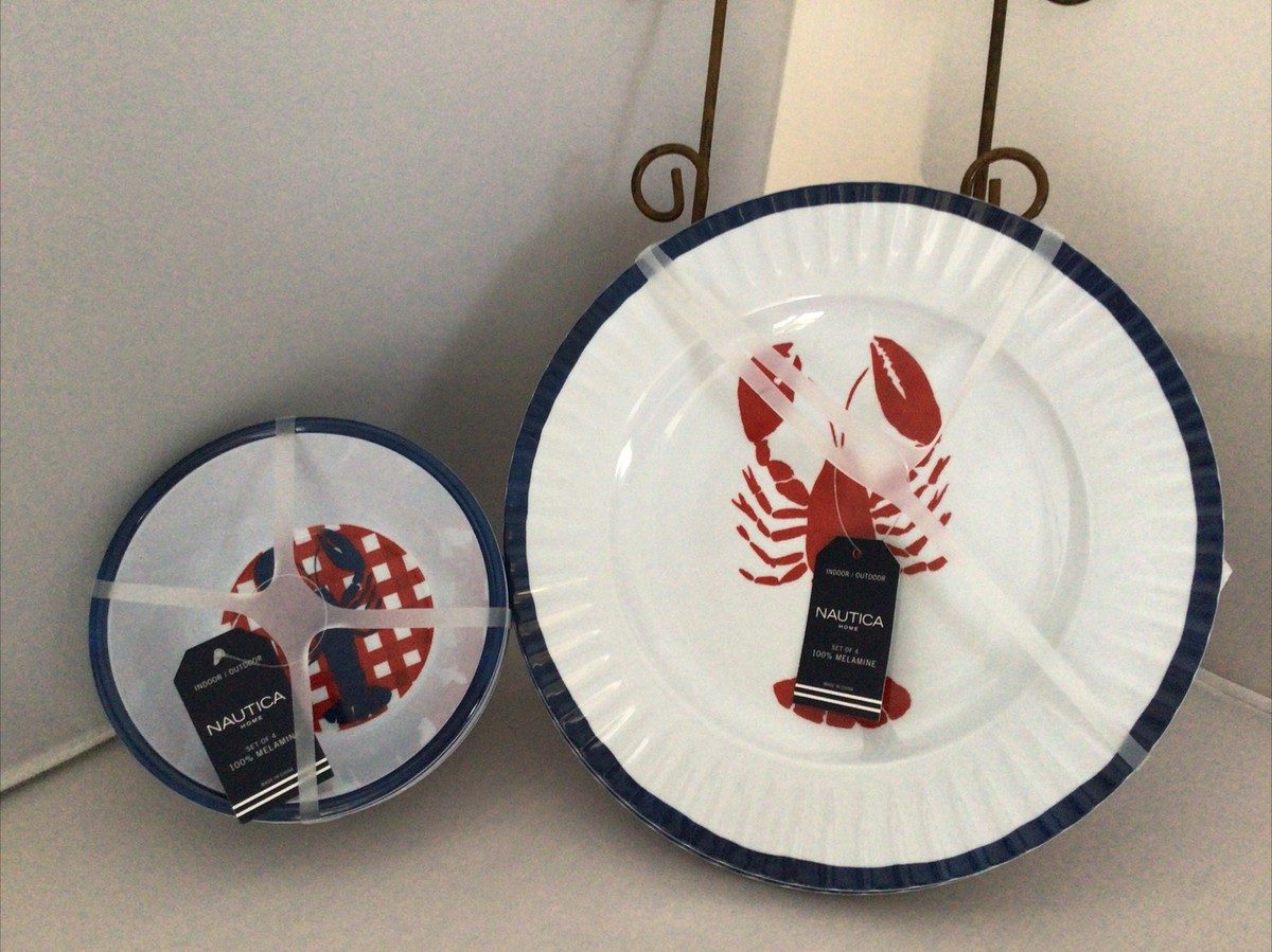 Nautica Melamine Lobster Dinner Plates Lobster Plaid Salad Fruit Bowls