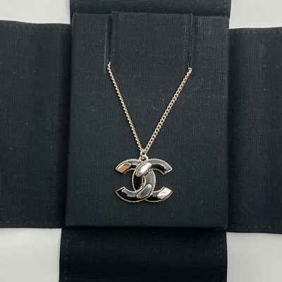 NWT 21A Chanel Classic CC Logo Long Chain Black & Gold Metal Dore