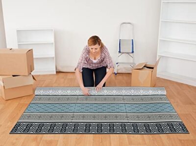 B-USA Outdoor Patio Rugs Plastic Straw Rug RV camping Waterproof  Grey,Teal