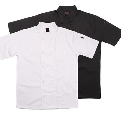 P-H Chef Jacket PLASTIC BUTTON Short Sleeve Coat Black White Unisex Chefs Jackets
