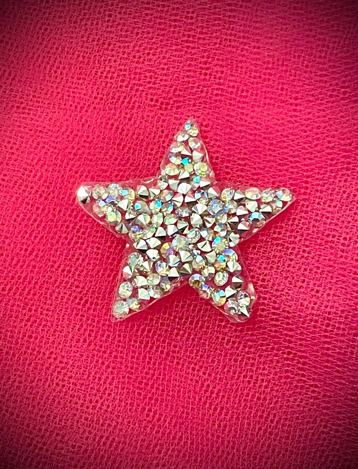 Small Silver Crystal AB Rhinestone Star Patch Iron On Applique 1.5