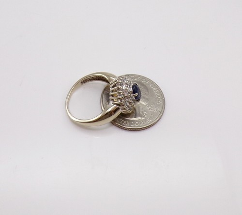 14K White Gold Natural Blue Sapphire & Diamond Double Halo Ring Size 7 LMC2 - Picture 7 of 7