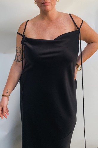 Baacal Black Satin Slip Dress 1 (10-12) Slvlss Bias Cut Tie-Me-Up Cocktail Party - Picture 4 of 9