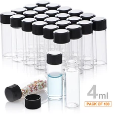 100x 4ml borosilicate Glass Vials w/ Screw Caps Clear Liquid Sample Vial Bottles