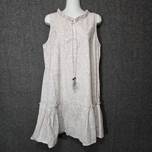 Fitzroy & Willa Dress Womens Large White Popover Sleeveless Ruffle Tassel - 第 1/9 張圖片