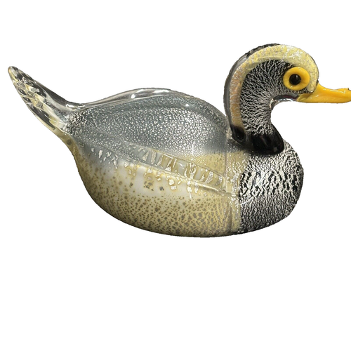 Vetri Di Murano Formia Glass Duck Silver Gold Black 9 Inches Long Made Italy VTG - Picture 3 of 11