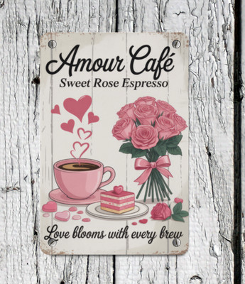 Vintage Kitchen French Cafe Coffee  Valentine's Day Wall Decor Metal Sign 8x12
