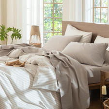 Bedding Sheet Set 100% Washed Cotton Linen like Textured Breathable Durable Soft