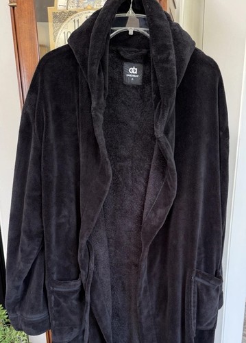 Men's Long Hooded Robe Black Sz 2XL Luxurious Soft Velour Terry Cloth David Arch - Picture 9 of 10