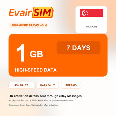 Singapore Travel eSIM 1GB 7 Days 5G/4G Data QR Activation Prepaid
