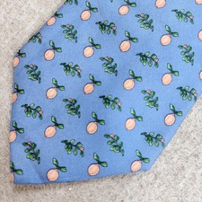 Brooks Brothers Tie Blue Dot 100 Silk Peaches and Holly All Over Print Vintage