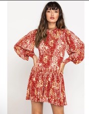 Free People Women’s Heartbeats Mini Dress Puff Sleeves Red And Yellow sz S