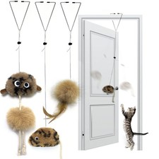 3 PCS Interactive Door Hanging Cat Toys Attached Feathers Mouse Kitten Toy